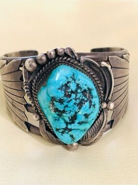 Vintage Turquoise Cuff
Bracelet Navajo Style Sterling
Silver Signed J Charley